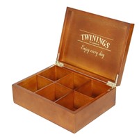 DS Handmade Hot Stamping Logo 6 Compartments Solid Wood Tea Bag Organizer Custom Wooden Tea Box