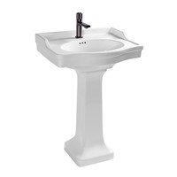 Bathroom White Rectangle Vitreous China Ceramic Backsplash Guarded Pedestal Sink