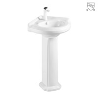 Bathroom White Triangle CUPC Certified ASME Compliant Ceramic Corner Pedestal Sink