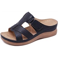 Ladies Summer Sandals Casual Comfort Solid Color Fish Mouth Open Toe Belt Buckle Hollow Wedge Heel Platform Slippers For