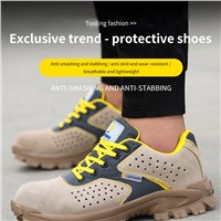 Labor Insurance Shoes High-Quality Cowhide Rubber Sole Anti-Smashing Anti-Puncture Non-Slip Breathable Safety Shoes Dire