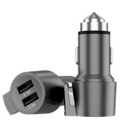 17W USB C 2-Port Car Charger 3.0 Fast Charging for Phone with Stainless Steel Safety Hammer