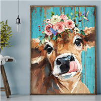 DIY 5D Round Diamond Art Paint Full Diamond Cow Gem Art Painting Kit Home Wall Decoration Gifts