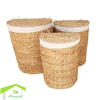 S/3 Rice Nut Weave Water Hyacinth Half-Moon Liner Laundry Hamper In Natural