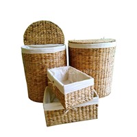 S/4 Rice Nut Weave Water Hyacinth Half-Moon Liner Laundry Hamper In Natural