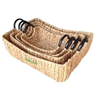 Basket Natural Water Hyacinth with Black Ring Handle HO-2142/4