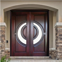 Factory Customized Luxury Elegent Villa Residence Entrance Double Solid Hard Wood Door with Glass