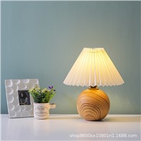 Pleated Wooden Night Light Wooden Striped Table Lamp