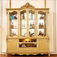 America European Luxury Villa Full Wood Exquisite Carved Champagne Gold Multifunctional Storage Wine Cabinet