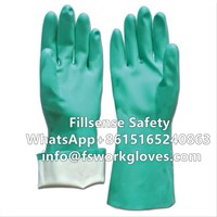 Long Cuff Acid Solvent Resistant Nitrile Chemical Resistant Gloves with Diamond Grip