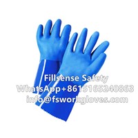 Cotton Interlock Liner Long Cuff Sandy Palm PVC Coated Chemical Resistant Work Gloves with Grip