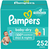 Pampers Baby Dry Diapers Size 1, 252 Count - Disposable Diapers