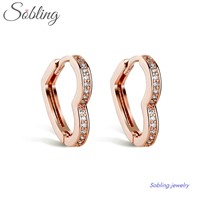 Sobling Wholesale 925 Sterling Silver AAA CZ Heart Shaped Female Hoop Earrings Fashion Wedding Ear Buckle Jewelry with r