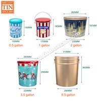 Empty 0.5/1/2/3.5/6.5 Gallon Metal Tin Popcorn Bucket with Lid