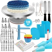 109PCS Aluminium Rotating Cake Stand Kit Fondant Cupcake Decorating Nozzles Pastry Spatulas Comb Scraper Baking Supplies