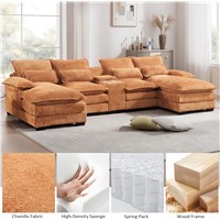 125'' U Cloud Modular Sectional Sofa with Chaise Lounges, Chenille Upholstered Comfy Couch with Storage Console,