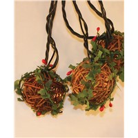 Set/10 Natural Rattan Ball Christmas String Lights