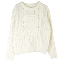 Hollows & Cables Knitting Crew Neck Sweater Women Knitwear Pullover Knitted Jumper with Sequins