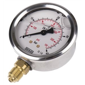 WIKA 9626926 Analogue Positive Pressure Gauge Bottom Entry 40bar, Connection Size G 1/4