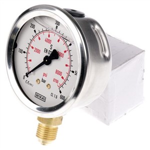 WIKA 9626977 Analogue Positive Pressure Gauge Bottom Entry 600bar, Connection Size G 1/4