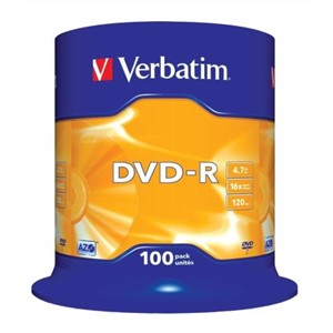 Verbatim Blank DVD 4.7 GB 16X DVD-R, 100 Pack