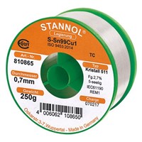 Stannol 0.7mm Wire Lead Free Solder, +227C Melting Point