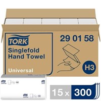 Tork Singlefold Hand Towel Universal Folded White 115 x 230 (Folded) mm, 230 x 230 (Unfolded) mm Paper Towel, 300 Sheets