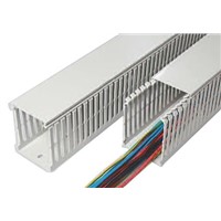 SES Sterling GN-HF-A6/4 Grey Slotted Panel Trunking - Open Slot, W60 mm x D100mm, L2m, Halogen Free PC/ABS