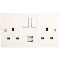 MK Electric White 2 Gang Plug Socket, 2 Poles, 2 A, 13 A, Type G - British, USB