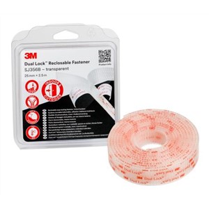 3M SJ3560, Dual Lock? Clear Hook & Loop Tape, 25mm x 2.5m