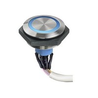 APEM Single Pole Single Throw (SPST) Momentary Blue LED Push Button Light Switch, IP67, 30.2 (Dia.)mm, Panel Mount, 30V