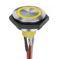 APEM Single Pole Single Throw (SPST) Momentary Yellow LED Push Button Light Switch, IP67, 30.2 (Dia.)mm, Panel Mount,