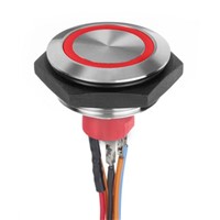 APEM Single Pole Single Throw (SPST) Momentary Red LED Push Button Light Switch, IP67, 30.2 (Dia.)mm, Panel Mount, 30V