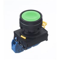 Idec, YW Illuminated Green Flush Push Button Complete Unit, NO, 22mm Maintained Screw