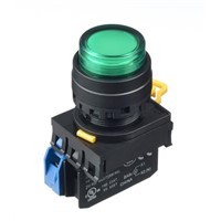 Idec, YW Illuminated Green Extended Push Button Complete Unit, NO, 22mm Maintained Screw