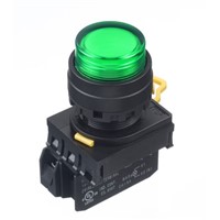 Idec, YW Illuminated Green Extended Push Button Complete Unit, NO, 22mm Maintained Screw