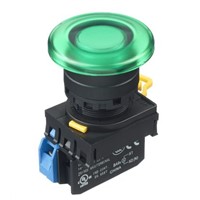 Idec, YW Illuminated Green Mushroom Push Button Complete Unit, NO, 22mm Maintained Screw