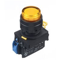 Idec, YW Illuminated Amber Extended Push Button Complete Unit, NO, 22mm Momentary Screw