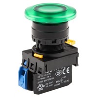 Idec, YW Illuminated Green Mushroom Push Button Complete Unit, NO, 22mm Momentary Screw