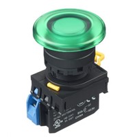 Idec, YW Illuminated Green Mushroom Push Button Complete Unit, NO, 22mm Momentary Screw