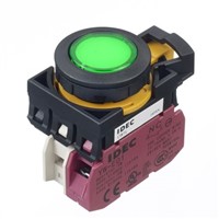 Idec, CW Illuminated Green Flush Push Button, NC, 22.3mm Momentary Screw