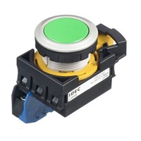Idec, CW Illuminated Green Flush Push Button, NO, 22.3mm Maintained Screw