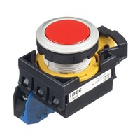 Idec, CW Illuminated Red Flush Push Button, NO, 22.3mm Maintained Screw