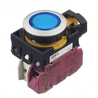 Idec, CW Illuminated Blue Flush Push Button, NC, 22.3mm Momentary Screw
