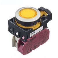 Idec, CW Illuminated Yellow Flush Push Button, NC, 22.3mm Momentary Screw