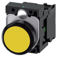 Siemens, SIRIUS ACT Yellow Flat Push Button Complete Unit, SPNO, 22mm Momentary Screw