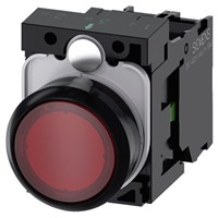 Siemens, SIRIUS ACT Illuminated Red Flat Push Button Complete Unit, SPNO, 22mm Momentary Screw