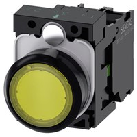 Siemens, SIRIUS ACT Illuminated Yellow Flat Push Button Complete Unit, SPNO, 22mm Momentary Screw