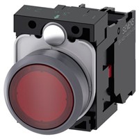 Siemens, SIRIUS ACT Illuminated Red Flat Push Button Complete Unit, NC, 22mm Momentary Screw