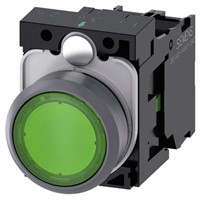 Siemens, SIRIUS ACT Illuminated Green Flat Push Button Complete Unit, SPNO, 22mm Momentary Screw